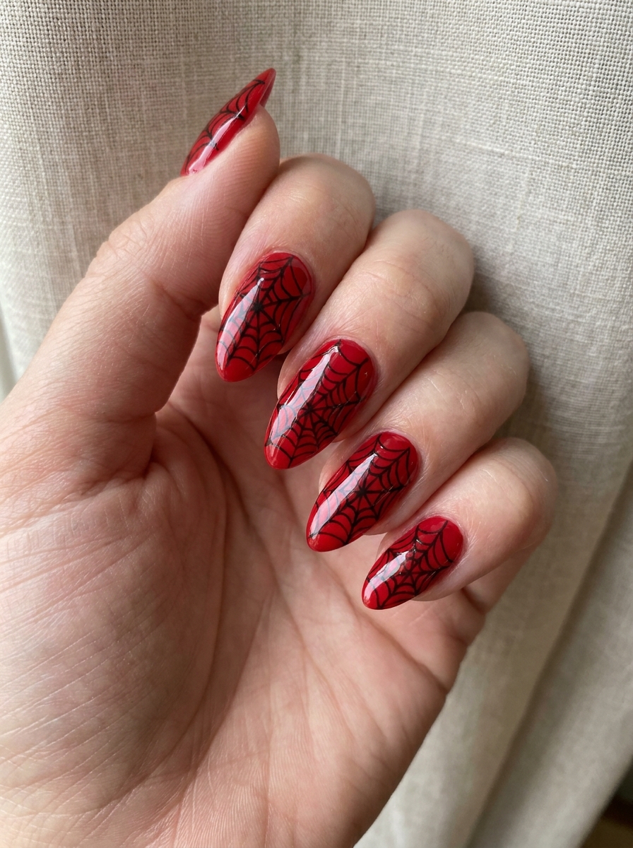 Classic Red Web Nails als Spiderman Nägel Inspiration 2026